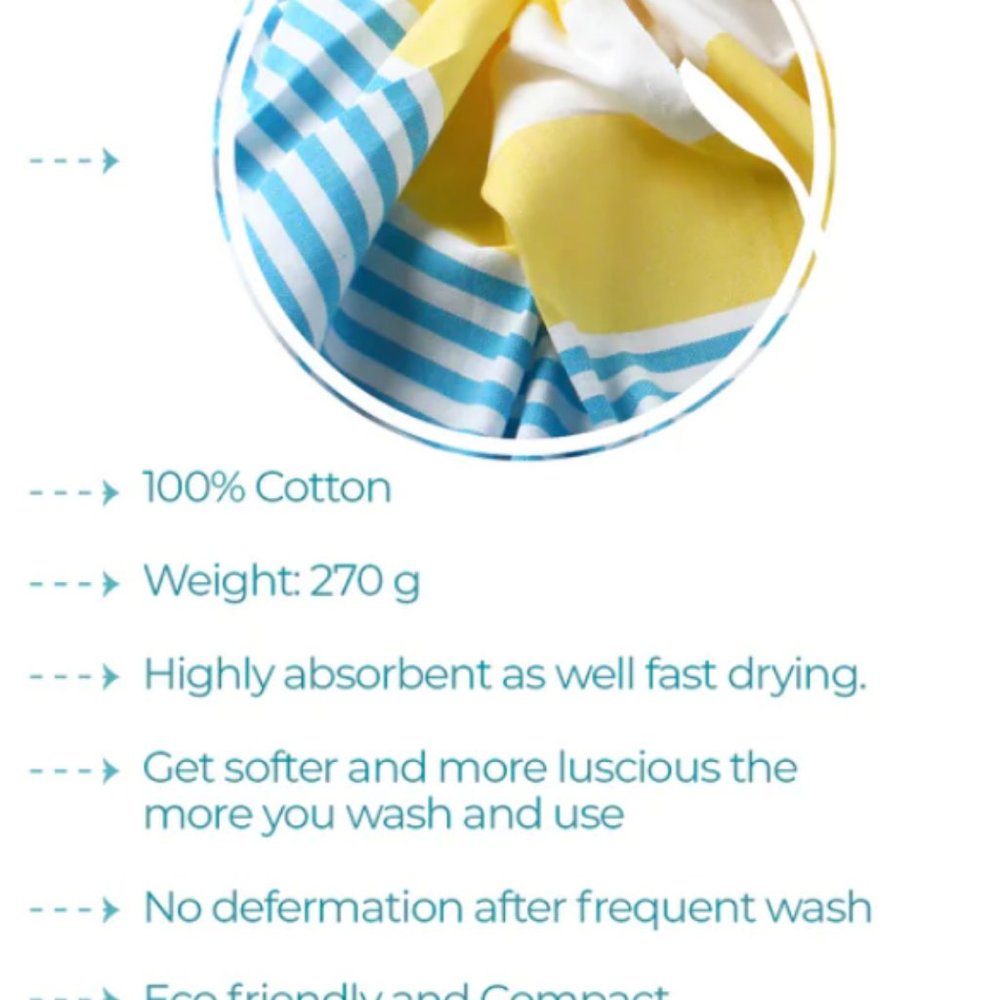Sand Free Yellow Turquoise Turkish Cotton Beach Bath Towel - Picture 3 of 6